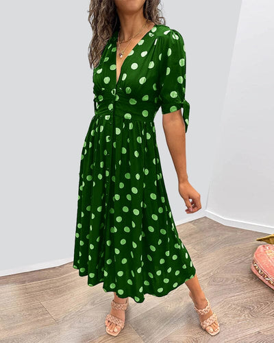 💃Jurk met polka dots en diepe V-hals