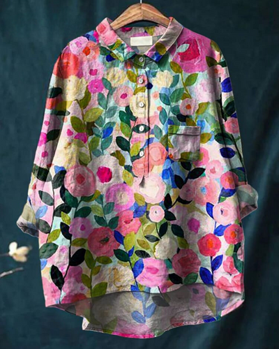 Maria - Blouse van katoen en linnen met bloemenprint