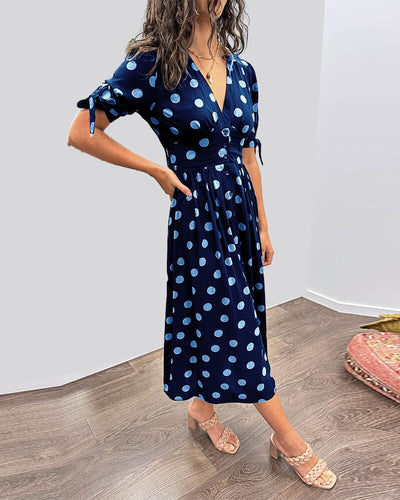 💃Jurk met polka dots en diepe V-hals