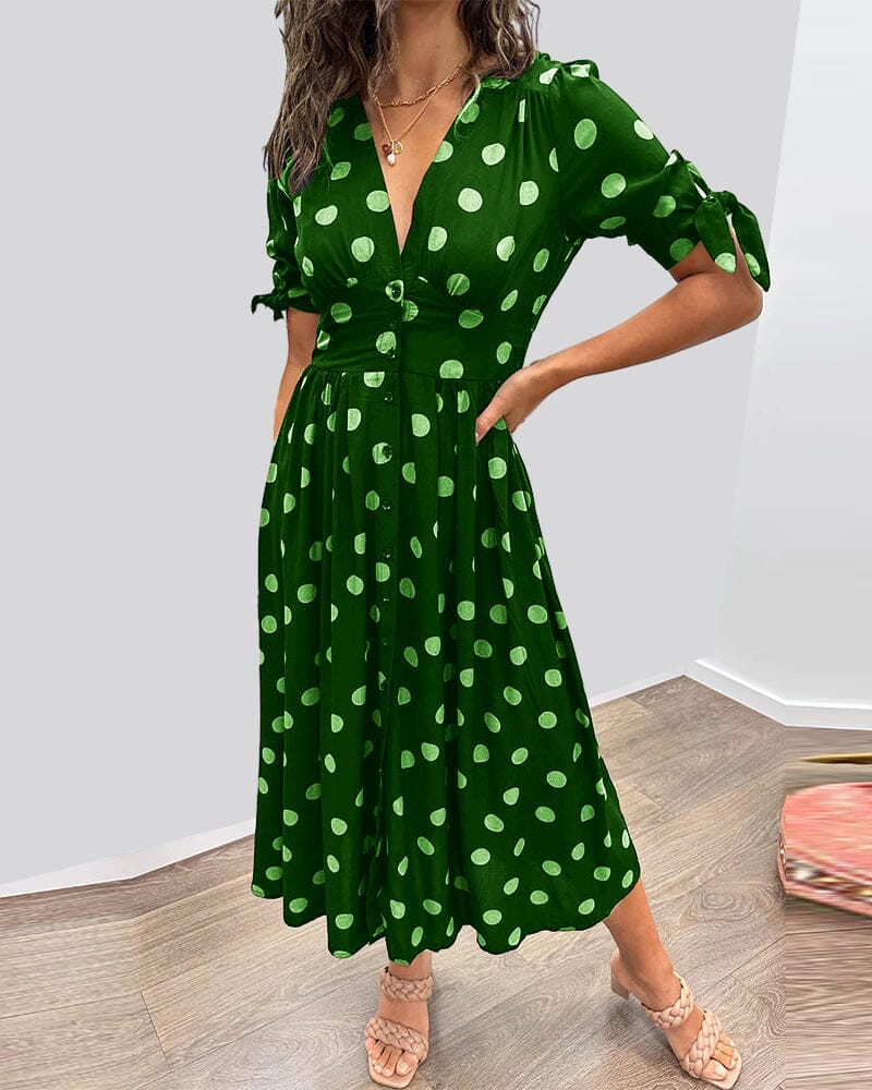 💃Jurk met polka dots en diepe V-hals