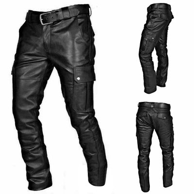 Heren Bikerbroek - Stijlvolle Kunstleren Motorbroek met Cargozakken