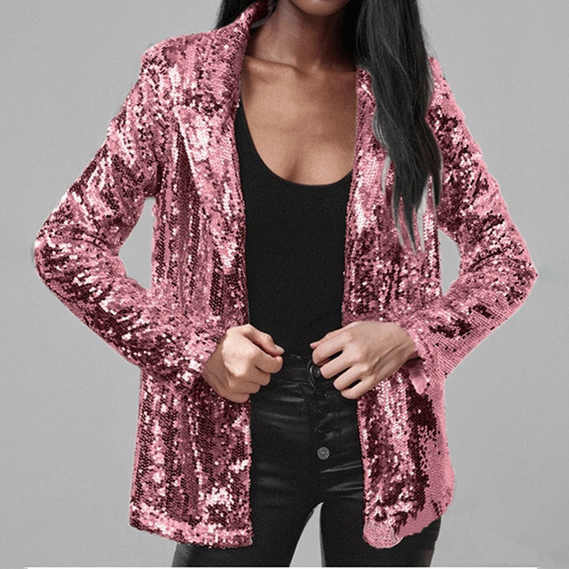 Damesblazer – Met pailletten versierd – Getailleerde pasvorm – Open voorkant met inkeping – Lange mouwen
