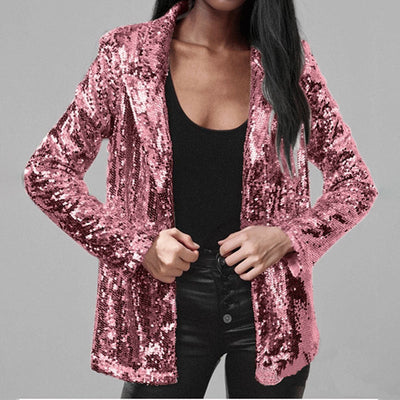 Damesblazer – Met pailletten versierd – Getailleerde pasvorm – Open voorkant met inkeping – Lange mouwen