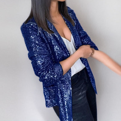 Damesblazer – Met pailletten versierd – Getailleerde pasvorm – Open voorkant met inkeping – Lange mouwen