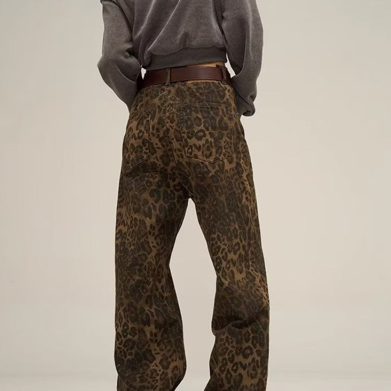 Dames luipaardprint jeans