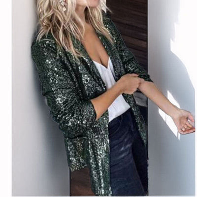 Damesblazer – Met pailletten versierd – Getailleerde pasvorm – Open voorkant met inkeping – Lange mouwen