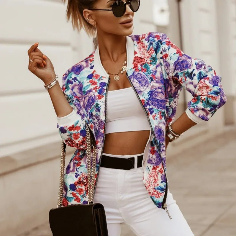 Layla™ stijlvol bloemenprint jasje met lange mouwen