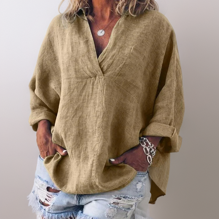 Lorie┃Comfortabele lange mouw shirt met V-hals