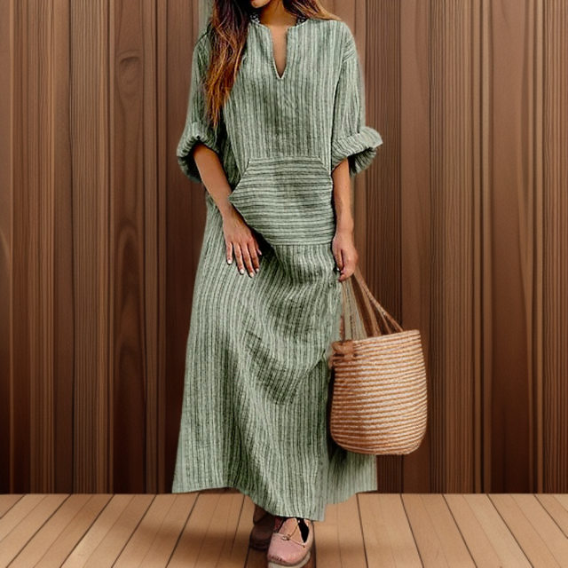 Hailey┃Casual maxi-jurk met vintage strepen en V-hals