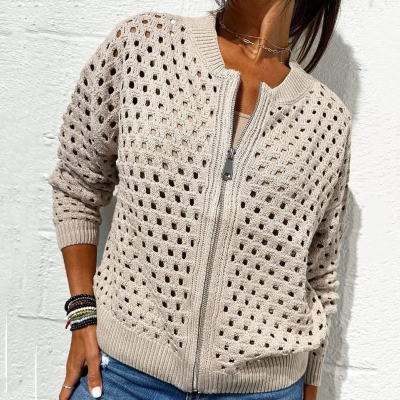 Casual damesvest met rits en hol design