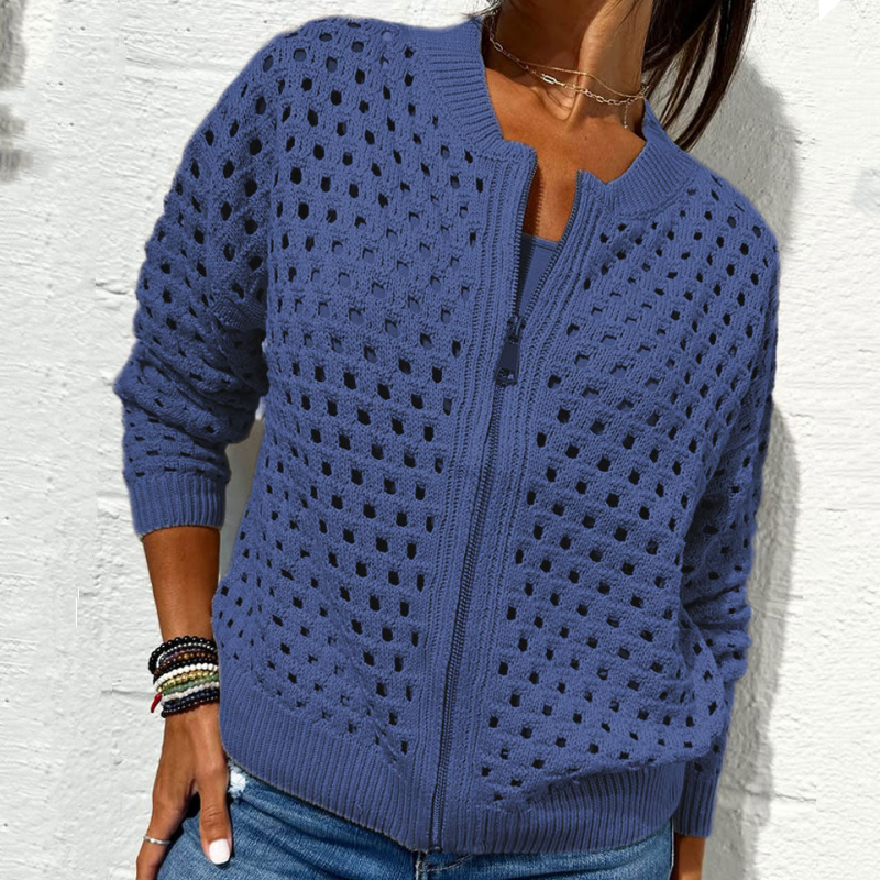 Casual damesvest met rits en hol design