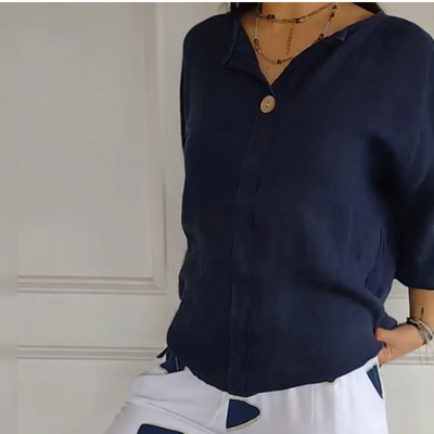 Set van een bedrukte top met ronde hals en broek voor dames