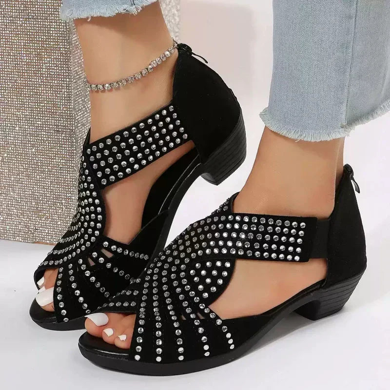 Dames Retro Open Teen Dikke Hak Sandalen