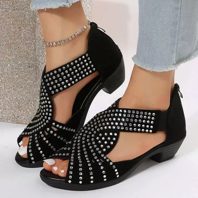Dames Retro Open Teen Dikke Hak Sandalen