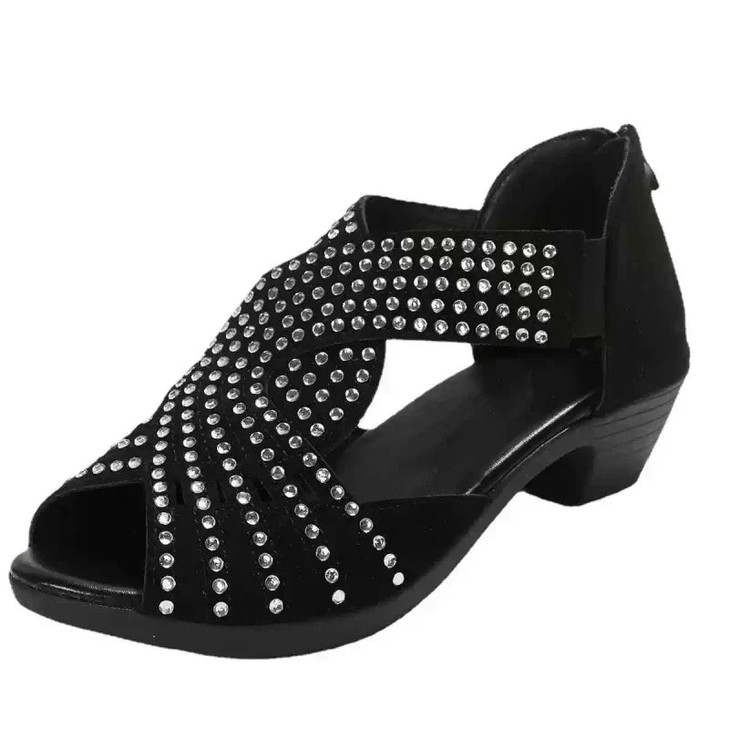 Dames Retro Open Teen Dikke Hak Sandalen