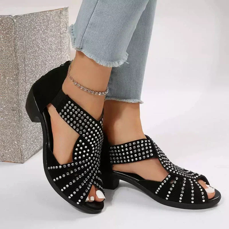 Dames Retro Open Teen Dikke Hak Sandalen