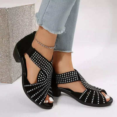 Dames Retro Open Teen Dikke Hak Sandalen