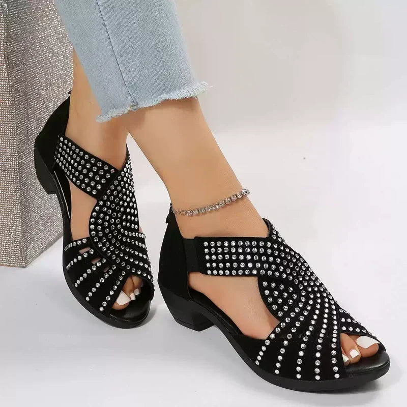 Dames Retro Open Teen Dikke Hak Sandalen