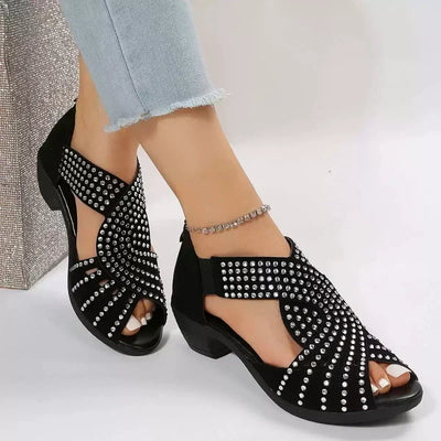 Dames Retro Open Teen Dikke Hak Sandalen