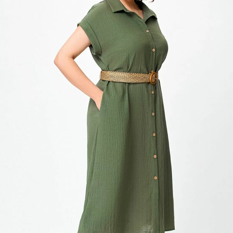 🍃Effenkleurige casual damesjurk met knoopjes