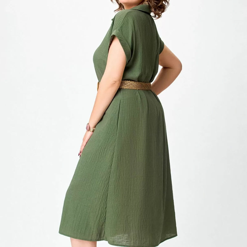 🍃Effenkleurige casual damesjurk met knoopjes