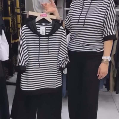 Set van gestreepte top en effen broek voor dames