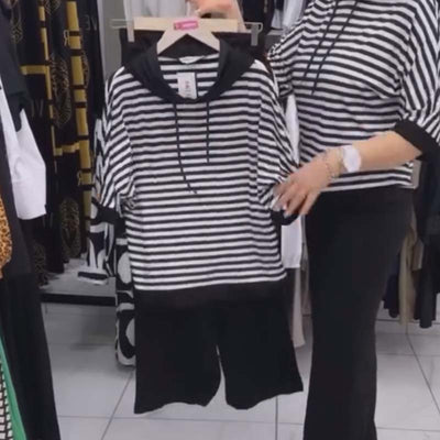 Set van gestreepte top en effen broek voor dames