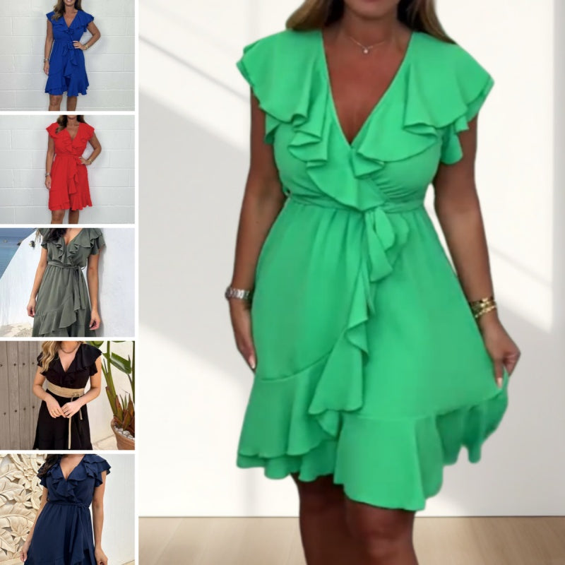 Elegante jurk met V-hals en ruches voor dames